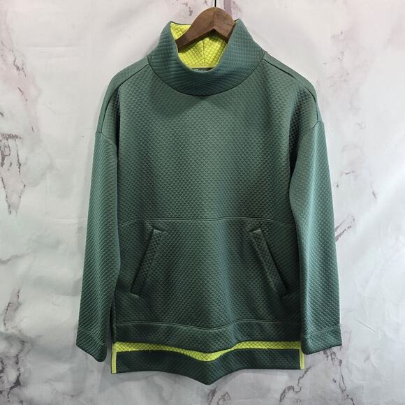 Title Nine Sweatshirt Womens Small Green Funnel Neck Selah Tunic Micro Grid Knit - Picture 1 of 13